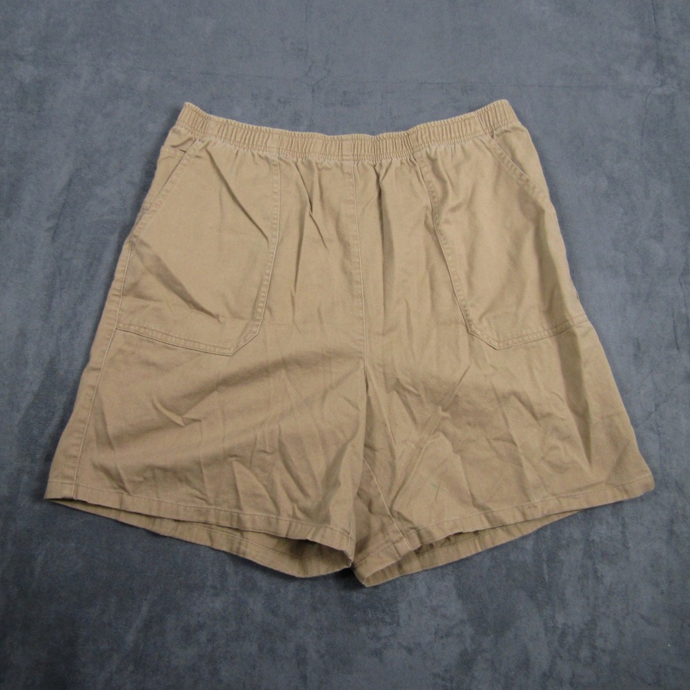 Classic Elements Shorts Mens L 14-16 Tan Khaki Elastic Waist Cotton Twill 00901
